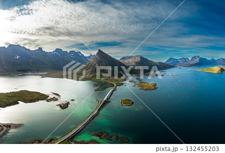 Fredvang Bridges Panorama Lofoten islands Nordland, Norway. 132455203