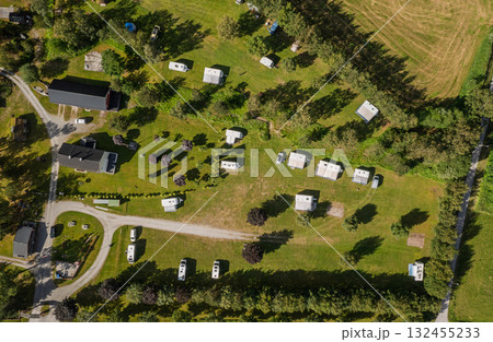 Beautiful Nature Norway Aerial view of the campsite to relax. 132455233