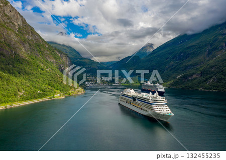 Geiranger fjord, Beautiful Nature Norway. The fjord is one of Norway's most visited tourist sites. 132455235