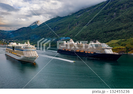 Geiranger fjord, Beautiful Nature Norway. The fjord is one of Norway's most visited tourist sites. 132455236