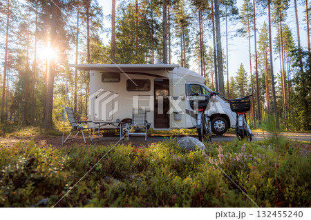 Family vacation travel RV, holiday trip in motorhome, Caravan car Vacation. Beautiful Nature Norway. Family vacation travel RV, holiday trip in motorhome, Caravan car Vacation. Beautiful Nature Norway. 132455240