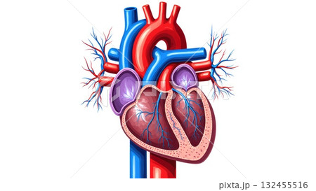 Human Cardiovascular System with Oxygenation Color Coding 132455516