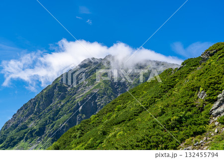北岳の小太郎尾根分岐から見る北岳の山頂部と肩 南アルプスの北岳登山 北岳の小太郎尾根分岐から見る北岳の山頂部と肩 南アルプスの北岳登山 132455794