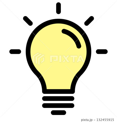 ひらめきを表す黄色い電球のアイコン。アイデア、発明のコンセプト 132455915