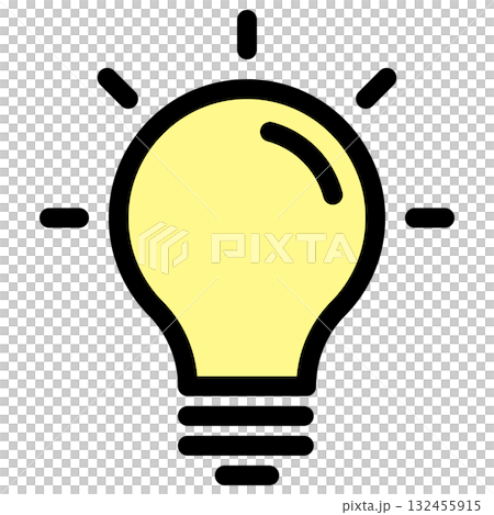ひらめきを表す黄色い電球のアイコン。アイデア、発明のコンセプト 132455915