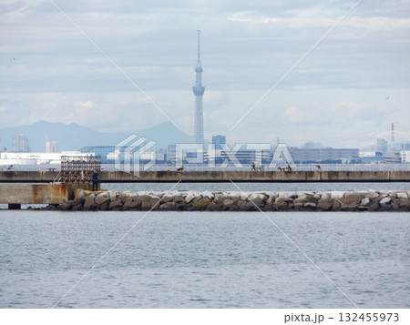 検見川浜での青空と白い雲 132455973