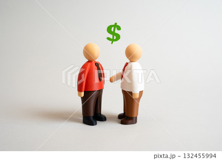 The manager offers the candidate a generous job offer. Hiring, employment opportunity, and successful negotiation. HR services, recruitment agencies, labor market studies, or motivation and leadership 132455994