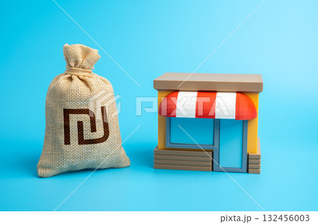 Shekel money bag and store. Grants for starting a business in Israel. Business income and taxes. Lending. Financial support for entrepreneurs and startups. Small business development, economic growth Shekel money bag and store. Grants for starting a business in Israel. Business income and taxes. Lending. Financial support for entrepreneurs and startups. Small business development, economic growth 132456003