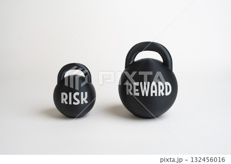 The risk is worth the reward. Business challenge and motivation concept. Taking chances in entrepreneurship, investment, and career growth. Decision making and leadership courage 132456016