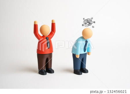 A boss yells at a burned-out office worker. Overwork and stress. Lack of sleep and no vacations. Heavy workload. Fatigue from a toxic workplace. Exhaustion, overpressure, and burnout. 132456021