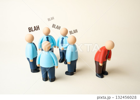 An office worker doesn't fit in with the team. Problems with integration and communication. An outcast. Dismissal. Team conflict, and social exclusion. HR management, burnout, and employee adaptation. 132456028