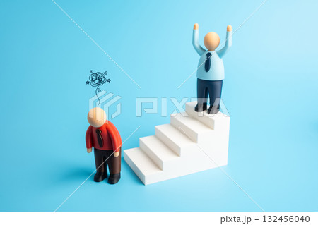 The red employee retreats while the blue one rejoices in victory, having achieved success. Winning the competition, completely defeating the opponent. 132456040