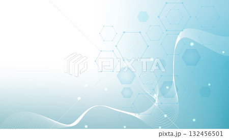 Health care or medical abstract background with hexagons, lines and dots. Scientific innovation banner template concept. Biology and pharmaceutical technology background. Vector illustration. Health care or medical abstract background with hexagons, lines and dots. Scientific innovation banner template concept. Biology and pharmaceutical technology background. Vector illustration. 132456501
