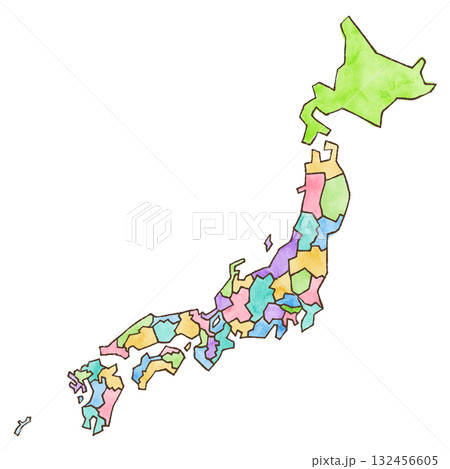 水彩タッチの手描き日本地図 水彩タッチの手描き日本地図 132456605