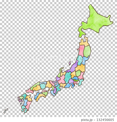 水彩タッチの手描き日本地図 水彩タッチの手描き日本地図 132456605
