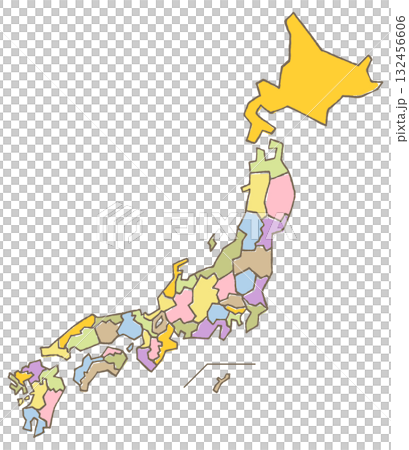 水彩タッチの手描き日本地図(ベクター) 水彩タッチの手描き日本地図(ベクター) 132456606