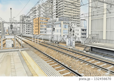 京王線 水彩画 ペン画 新宿行き 府中駅 府中駅ホーム 各駅停車 京王線 水彩画 ペン画 新宿行き 府中駅 府中駅ホーム 各駅停車 132456670