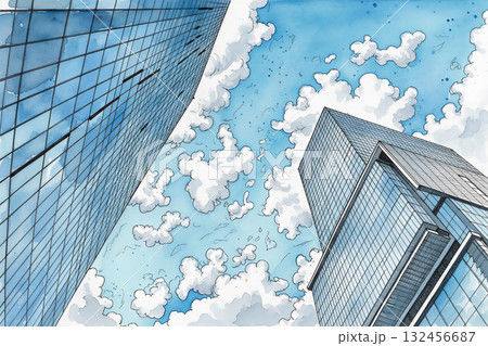 ビルに反射する青空 ビルに反射する青空 132456687