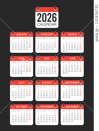 2026 Calendar Flat Template Graphic Illustration, Monday to Sunday Stock Illustration 2026 Calendar Flat Template Graphic Illustration, Monday to Sunday Stock Illustration 132456732