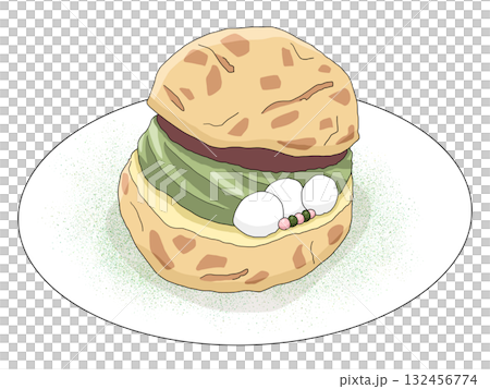 Illustration of a matcha cream puff on a plate (Matcha Sweets 9) Illustration of a matcha cream puff on a plate (Matcha Sweets 9) 132456774