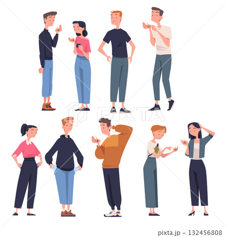 People with Empty Pockets Counting Coins Vector Set 132456808