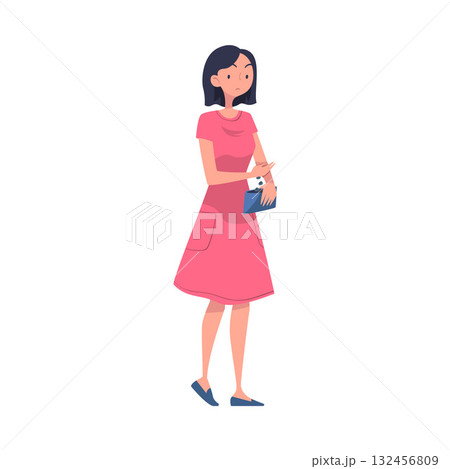 Woman with Empty Pockets Counting Coins Vector Illustration Woman with Empty Pockets Counting Coins Vector Illustration 132456809