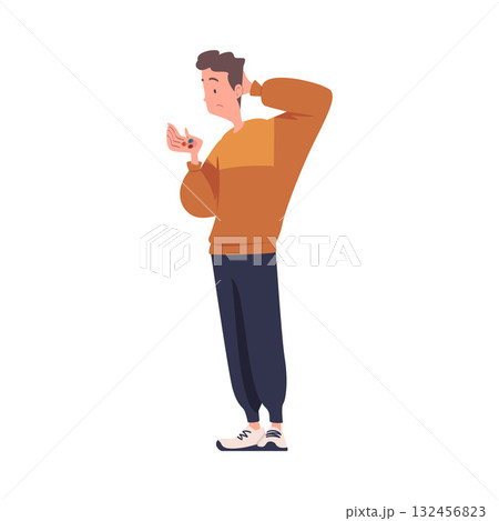 Man with Empty Pockets Counting Coins Vector Illustration 132456823