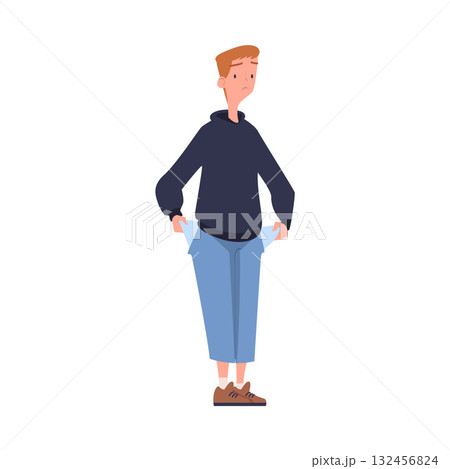 Man with Empty Pockets Sad in Standing Pose Vector Illustration 132456824