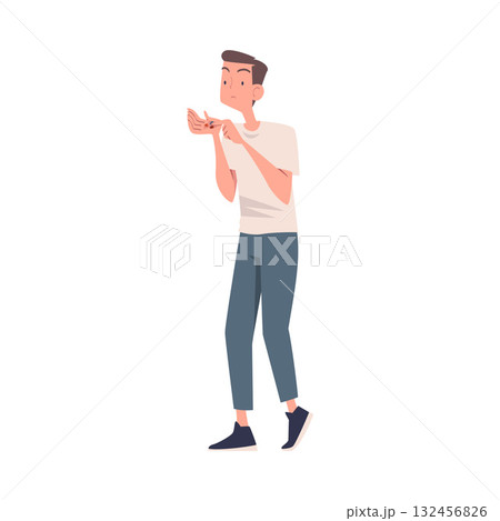 Man with Empty Pockets Counting Coins Vector Illustration 132456826
