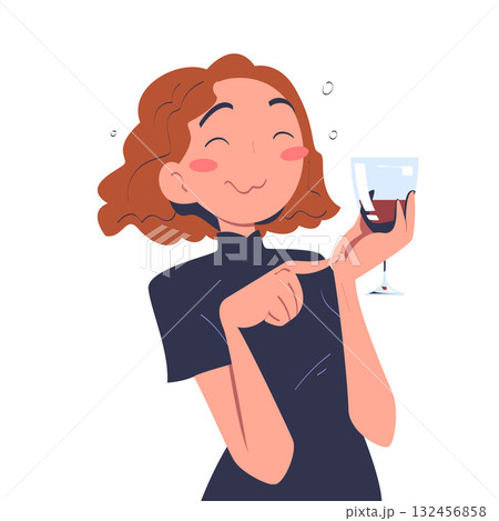 Woman with Alcohol Drink and Beverage in Glass Vector Illustration 132456858