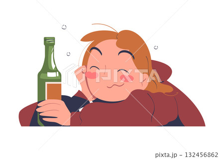 Woman with Alcohol Drink and Beverage in Bottle Vector Illustration Woman with Alcohol Drink and Beverage in Bottle Vector Illustration 132456862