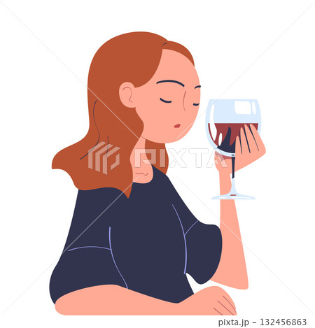 Woman with Alcohol Drink and Beverage in Glass Vector Illustration Woman with Alcohol Drink and Beverage in Glass Vector Illustration 132456863
