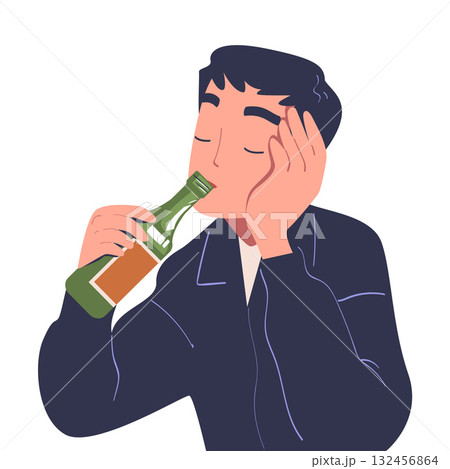 Man with Alcohol Drink and Beverage in Bottle Vector Illustration 132456864
