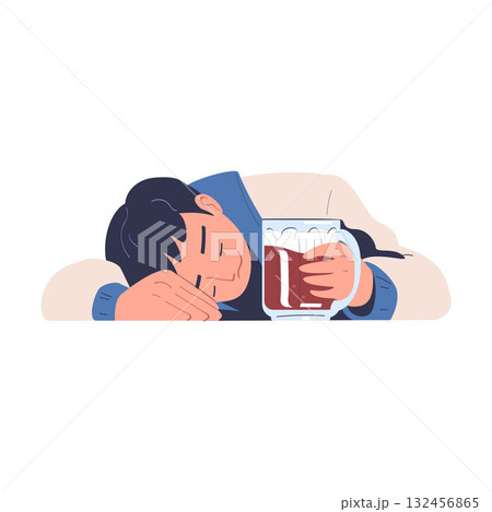 Man with Alcohol Drink and Beverage in Glass Vector Illustration Man with Alcohol Drink and Beverage in Glass Vector Illustration 132456865