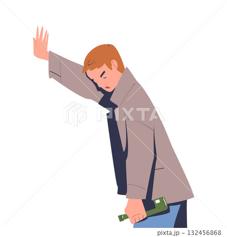 Man with Alcohol Drink and Beverage in Bottle Vector Illustration 132456868