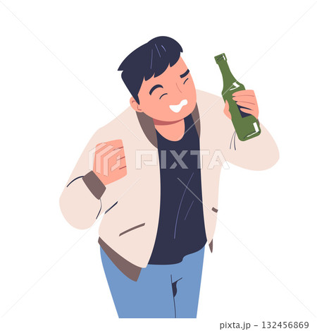 Man with Alcohol Drink and Beverage in Bottle Vector Illustration Man with Alcohol Drink and Beverage in Bottle Vector Illustration 132456869