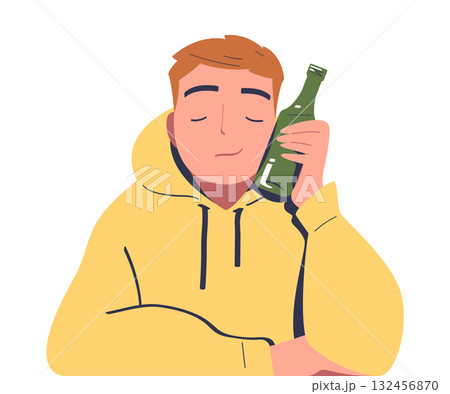 Man with Alcohol Drink and Beverage in Bottle Vector Illustration 132456870