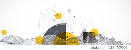 Modern science and technology background. Abstractwireframe art. Vector. 132457005