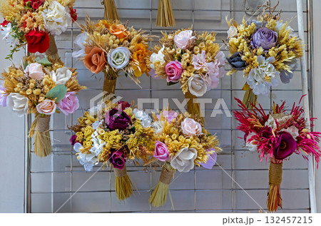 Dry flowers on market outside 132457215