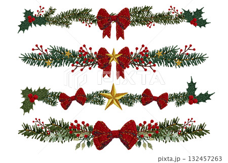 【クリスマスラインセット】手刺繍イラスト素材 132457263