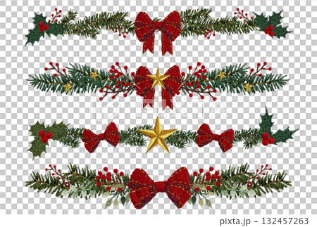 【クリスマスラインセット】手刺繍イラスト素材 132457263