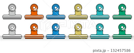 赤・銀・青・金・緑・深緑の目玉クリップのイラスト(文房具・カラーバリエーション・事務用品) 赤・銀・青・金・緑・深緑の目玉クリップのイラスト(文房具・カラーバリエーション・事務用品) 132457586