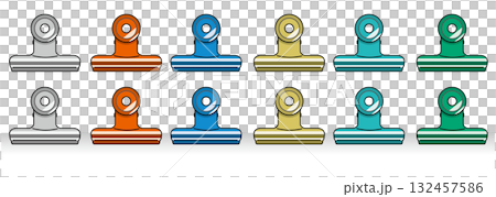 赤・銀・青・金・緑・深緑の目玉クリップのイラスト(文房具・カラーバリエーション・事務用品) 赤・銀・青・金・緑・深緑の目玉クリップのイラスト(文房具・カラーバリエーション・事務用品) 132457586