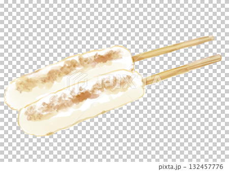 手作りで美味しそうな秋田の郷土料理きりたんぽの手描き水彩イラスト 手作りで美味しそうな秋田の郷土料理きりたんぽの手描き水彩イラスト 132457776