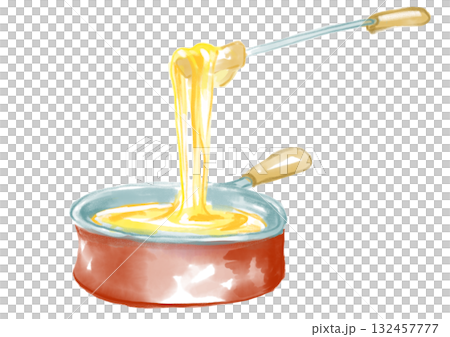 手繪水彩畫，描繪了美味、熱騰騰、融化的起司火鍋 132457777