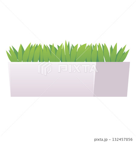 Green plant in white pot vector flat icon, potted flower in container rectangular shape, floral interior decoration 132457856