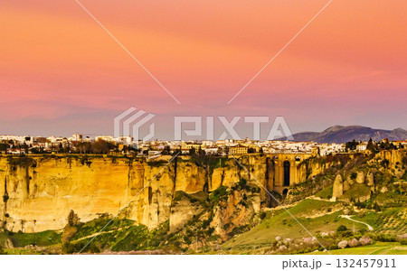 Ronda town and valley, Andalusia, Spain. 132457911