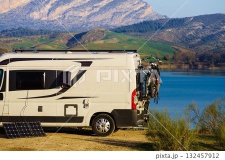 Caravan on nature, Guadalhorce in Andalusia Spain 132457912