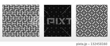Geometric set of seamless black and gray patterns. Simple vector graphics 132458160