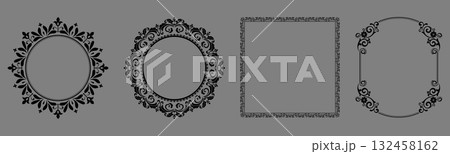 Set of decorative frames Elegant vector element for design in Eastern style, place for text. Floral black and gray borders. Lace illustration for invitations and greeting cards Set of decorative frames Elegant vector element for design in Eastern style, place for text. Floral black and gray borders. Lace illustration for invitations and greeting cards 132458162